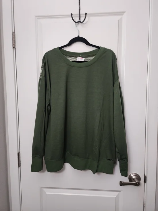 Nine West Active  Olive Green Long Sleeve Knit Sweater - Picture 2 of 6